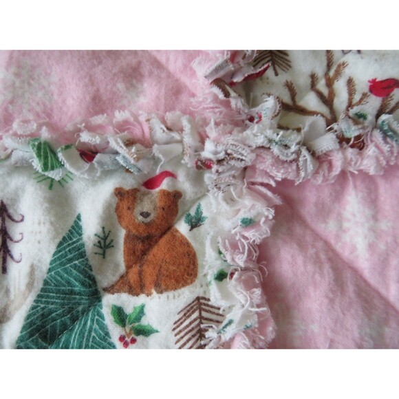 Flannel Rag Quilt With Batting, Stroller Size 35 x 35, Winter Snowflakes, Deer - Picture 9 of 10